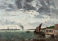 부댕 유진 브레스트. Debarquement Des Marins Dans La Rade 1870