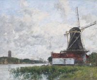Boudin Eugene Dordrecht Mühle am Ufer der Maas 1875