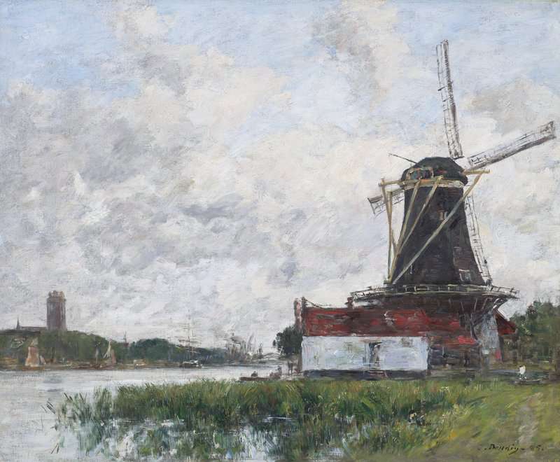 Boudin Eugene Dordrecht Moulin Sur Les Bords De La Meuse 1875 canvas print