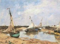 Boudin Eugène Trouville. Gestrandete Boote zwischen den Piers 1877