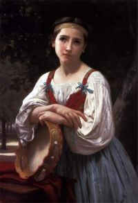 Bouguereau William Adolphe Gypsy Girl With A Basque Drum. بوغيرو وليام أدولف فتاة غجرية ذات طبلة باسكية