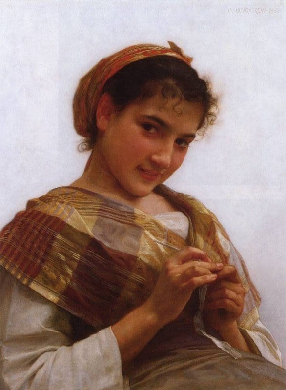 Bouguereau William Adolphe Young Girl Crocheting canvas print