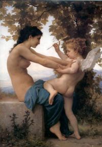 Bouguereau William Adolphe junges Mädchen, das sich gegen Amor verteidigt