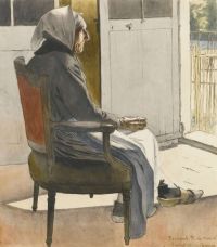 Boutet De Monvel Bernard Porträt einer alten Bäuerin, die vor einem Hafen sitzt, 1897