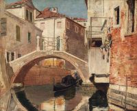 Brandeis Antonietta Bridge Over A Venetian Canal With A Boy Fishing