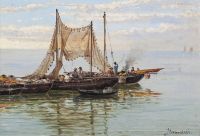 Brandeis Antonietta Fischer kochen auf einem Boot möglicherweise auf der Lagune von Venedig