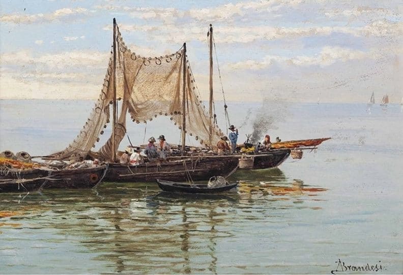 Brandeis Antonietta Fishermen Cooking On A Boat Possibly On The Venetian Lagoon canvas print