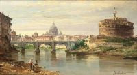 Brandeis Antonietta Rome Figures Fishing On The Tiber Castel Sant Angelo And St. Peter S Basilica Beyond canvas print