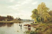 Breanski Sr. Alfred De Cattle Watering On A River Leinwanddruck
