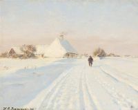 Brendekilde Hans Andersen 겨울 풍경을 가로지르는 시골길
