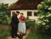 Brendekilde Hans Andersen رجل وامرأة في حديث أمام منزل 1907