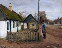 Brendekilde Hans Andersen A Man And A Woman Talking At The Picket Fence