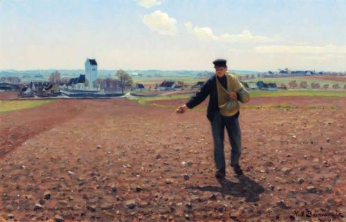 Brendekilde Hans Andersen A Sower Of The Field On A Sunny Spring Day At Brendekilde Church 1914 canvas print