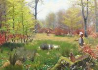 Brendekilde Hans Andersen يوم ربيعي في الغابة مع فتاتين تقطفان شقائق النعمان