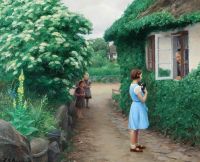 Brendekilde Hans Andersen A Summer Day Children With A Kitten And An Old Woman At The Window 1936 canvas print