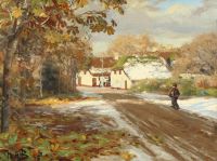 Brendekilde Hans Andersen 겨울 시간의 마을 거리 1893