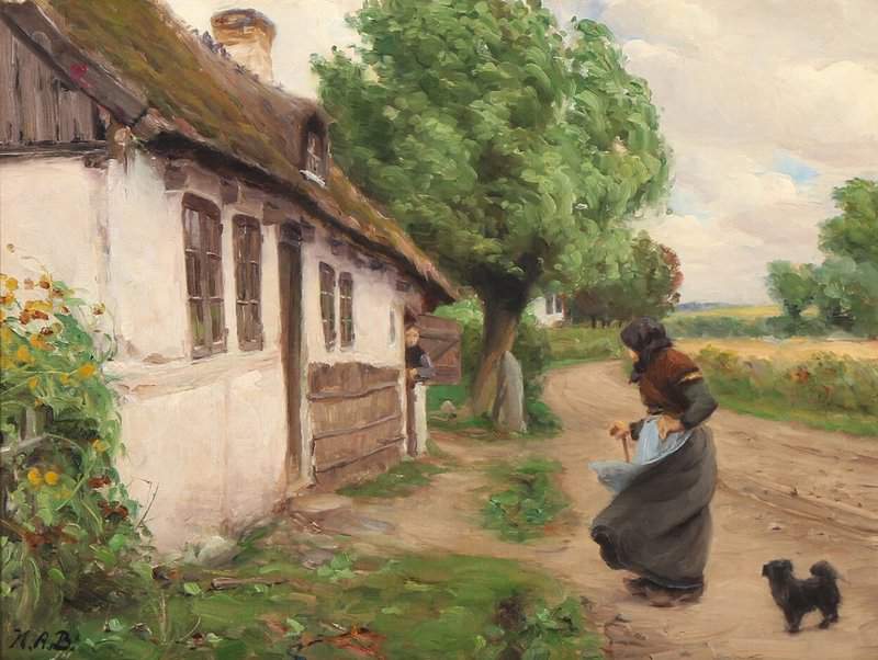 Brendekilde Hans Andersen A Woman Caught In The Wind By A Farmhouse canvas print