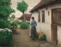 Brendekilde Hans Andersen Eine junge Frau beim Wäschewaschen