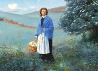 Brendekilde Hans Andersen Eine junge Frau mit blauem Schal und einem Korb mit Holunderblüten 1880er Jahre