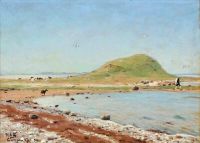 Brendekilde Hans Andersen Beach Scene With Sheep And A Walking Man 1894