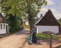 농부와 우유 배달부가 있는 Brendekilde Hans Andersen 덴마크 마을 거리 Ca. 1880년