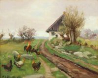 Brendekilde Hans Andersen Bauernhaus außen mit Hühnern