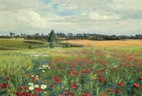 Brendekilde Hans Andersen Feld mit Mohnblumen und Gänseblümchen
