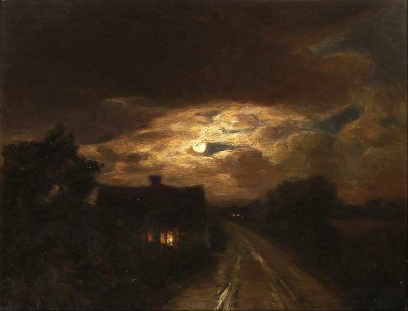 Brendekilde Hans Andersen Moonlight Shines Through The Clouds Over A Dark Country Road canvas print