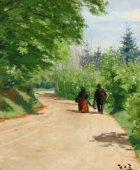 Brendekilde Hans Andersen Spring Forest Road mit einem Paar zu Fuß