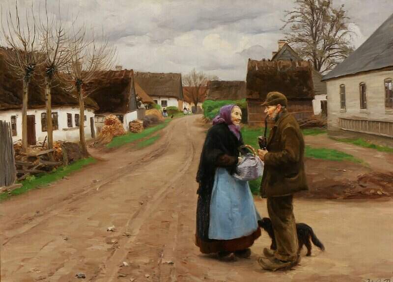 Brendekilde Hans Andersen Two Elderly In Conversation In A Village canvas print