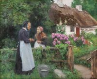 Brendekilde Hans Andersen Zwei alte Damen an einem Gartentor 1913