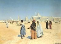 Brendekilde Hans Andersen Cairo 사막에서 Citadel과 Mamluk 무덤을 배경으로 한 전망 1890
