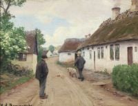 Brendekilde Hans Andersen Village Scene With A Farmer And His Pig canvas print