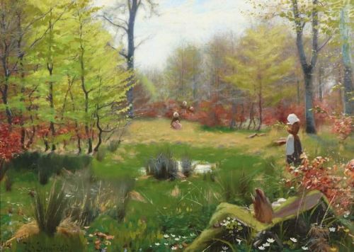 Brendekilde Hans Andersen Young Girls Picking Anemones In A Spring Forest canvas print