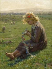 Breton Jules Fillette Die Girlande aus Feldblumen 1892