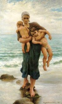 Leinwanddruck von Breton Jules Fisherman's Wife Coming from Bathing Her Children