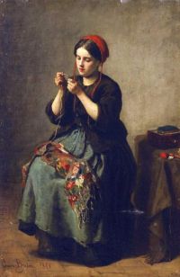 Breton Jules Bäuerin beim Einfädeln einer Nadel 1861