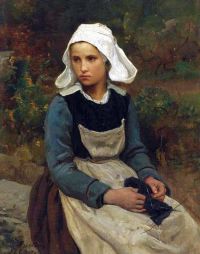 브르타뉴어 줄스 젊은 브리트니 소녀 뜨개질 1866