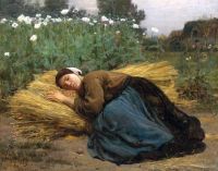 Breton Jules Young Harvester schläft auf Weizengarben