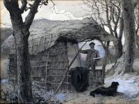 Brewtnall Edward Frederick skizziert unter Schuppen Winter auf dem Land