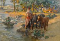 Bridgman Frederick Arthur Watering The Horses 1921 canvas print