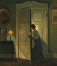 مدخل Broge Alfred مع امرأة مقلوبة من الخلف في ضوء شمعة