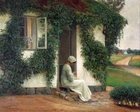 Broge Alfred Exterior With A Woman Sewing On A Doorstep 1912 canvas print