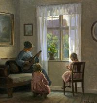 Broge Alfred Interior With A Mother Playing Guitar For The Girls