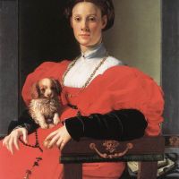 Bronzino-portret van een dame met een puppy