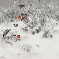 Bruno Andreas Liljefors Winter Landscape With Bullfinches