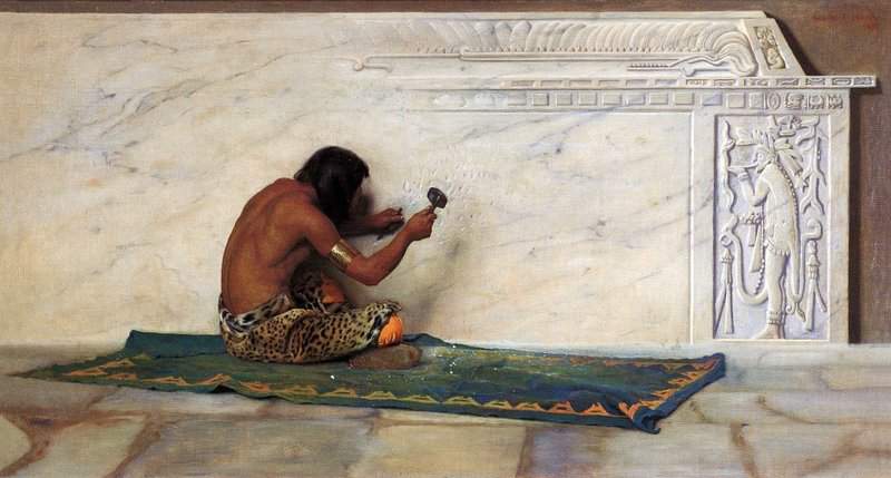 Brush George De Forest An Aztec Sculptor 1887 canvas print