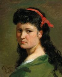 Bukovac Vlaho Porträt einer Dame mit rotem Haarband 1884