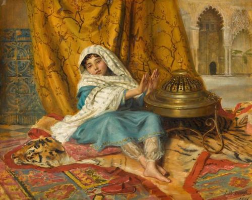 Burgess John Bagnold In The Alhambra Warming Her Hands 1875 canvas print