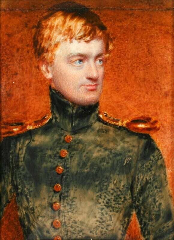Burton Frederic William A Portrait Miniature Of An Officer Wearing Black Coat With Standing Collar Gold Buttons And Epaulettes 1839 canvas print